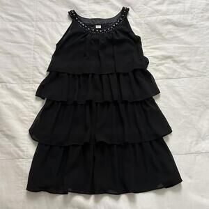 Axes Femme Black tiered ruffle dress with beaded neckline Size medium